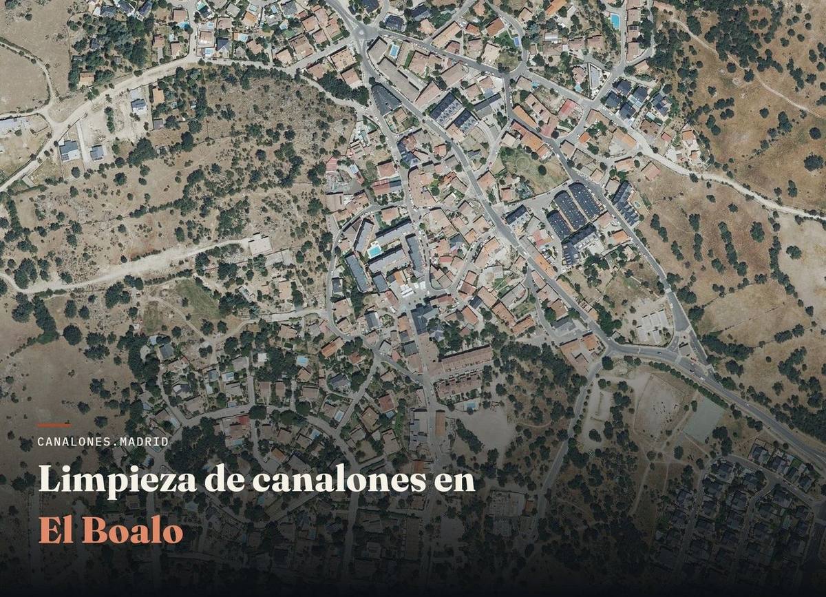 Servicio de limpieza de canalones en El Boalo, Comunidad de Madrid — canalones.madrid, en una zona de pinar donde las hojas y acículas obstruyen fácilmente los canalones.