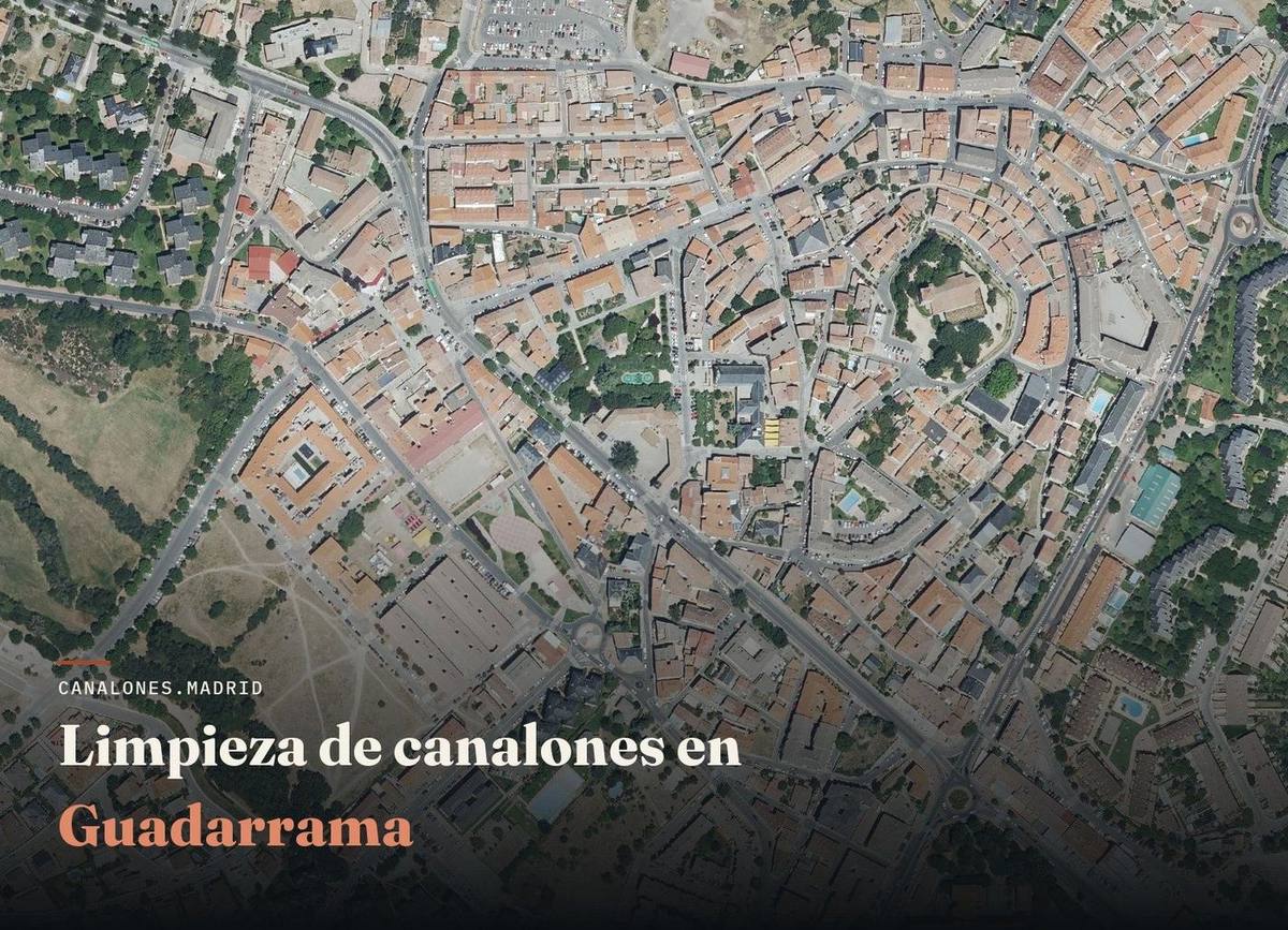 Vista aérea de Guadarrama, zona de servicio de canalones.madrid para la limpieza y el mantenimiento de canalones, en la zona de sierra alta de la Comunidad de Madrid.
